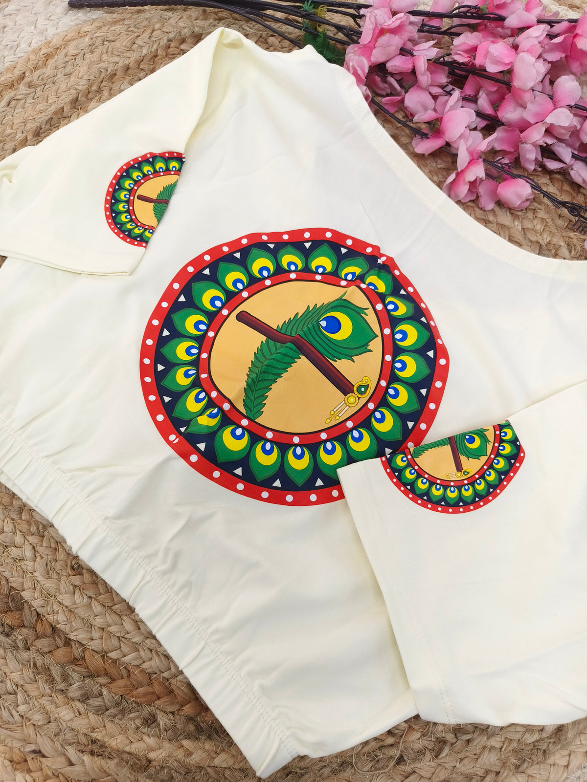 Cream Stretchable blouses printed design