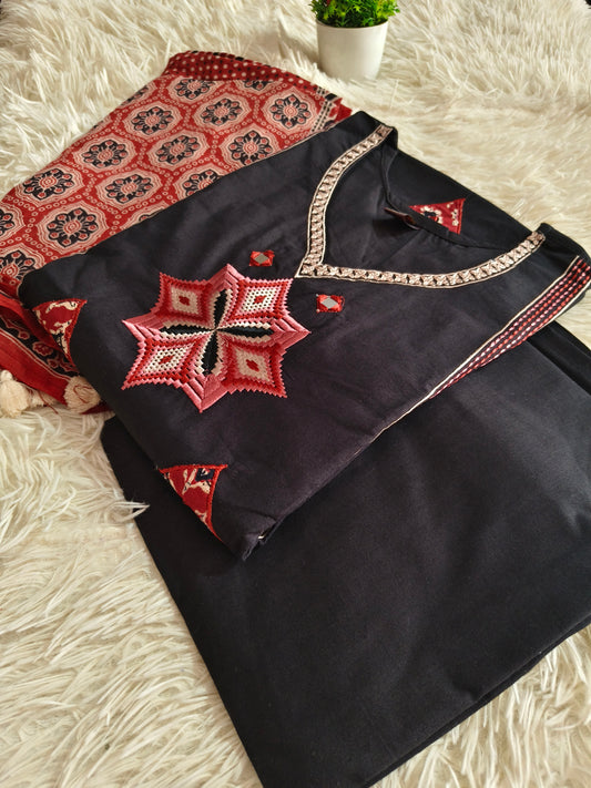 Black cotton straight cut Suit