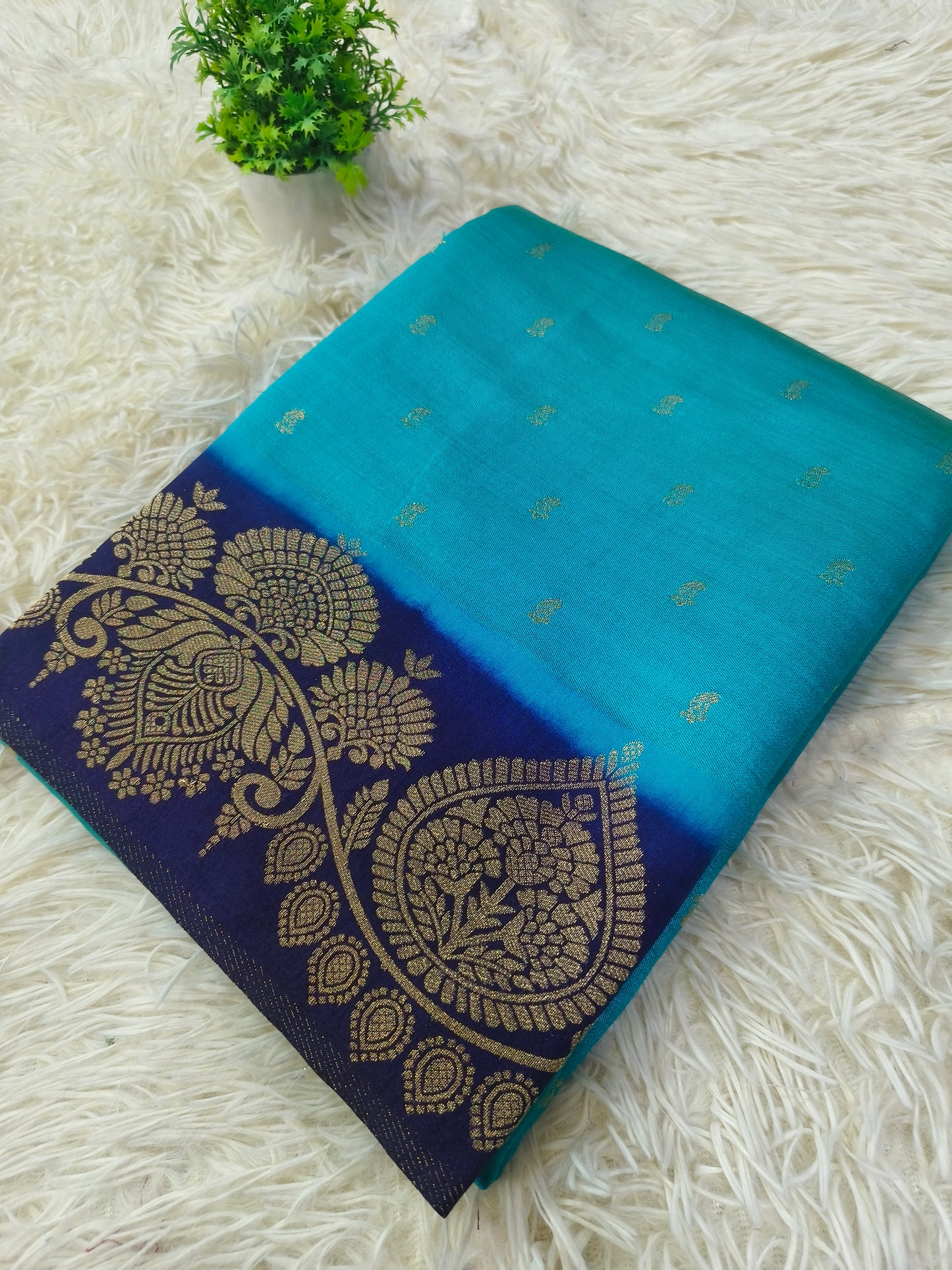 Rama blue with Royal Blue soft silk saree