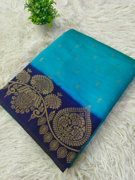 Rama blue with Royal Blue soft silk saree