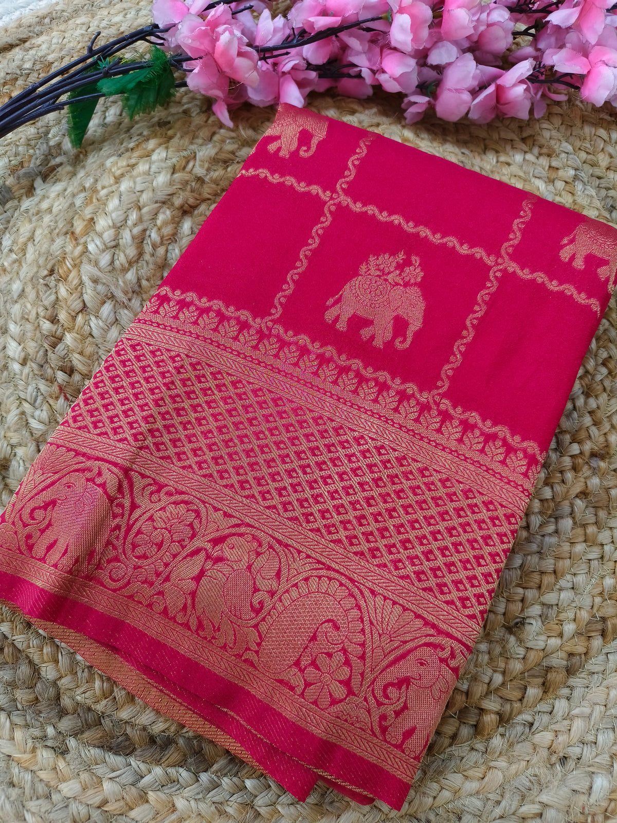 Dark Pink Georgette silk saree