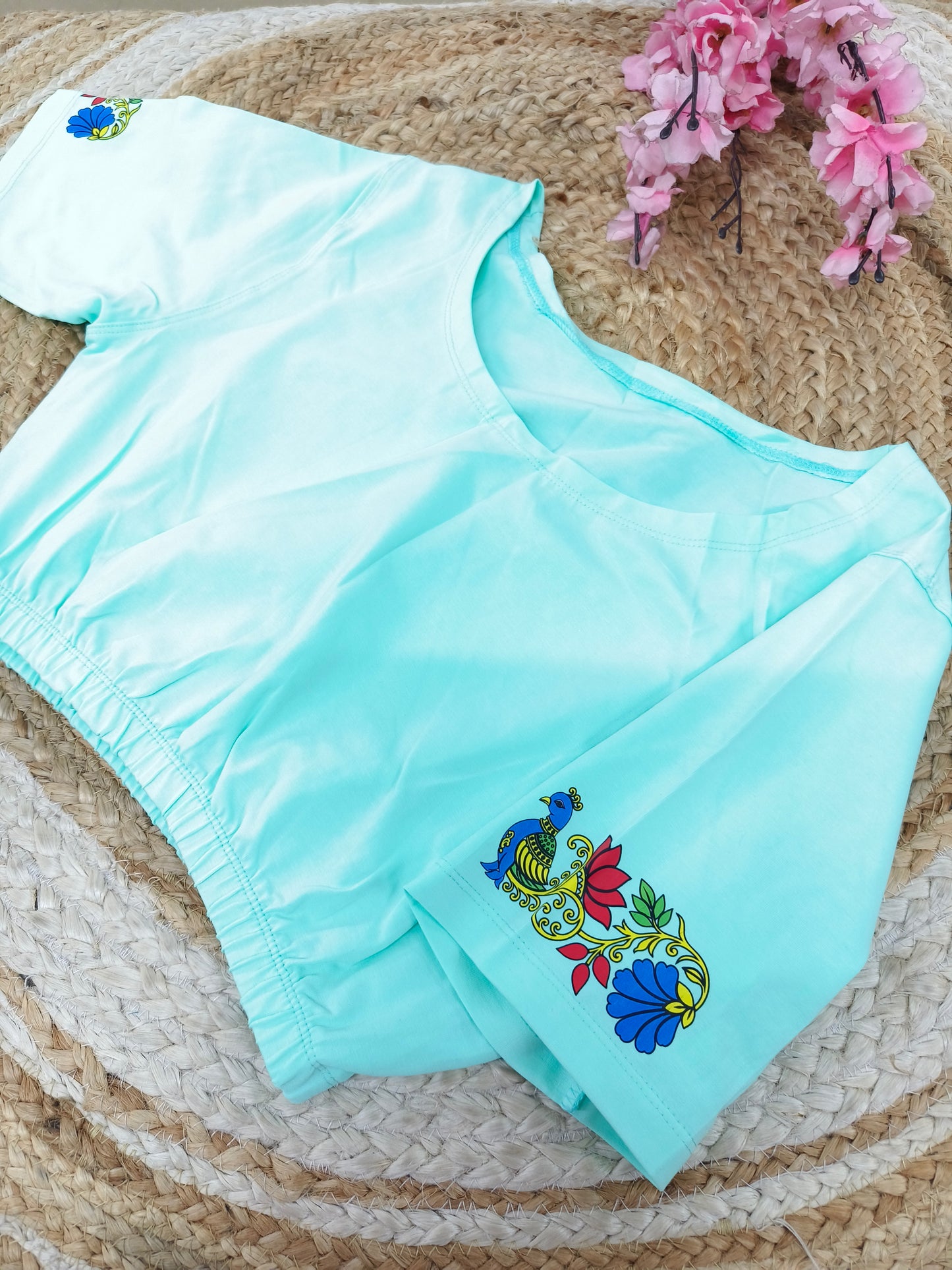 Light Blue Stretchable blouse with unique printed design