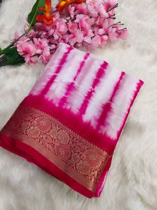 Pink semi Mysore crepe Georgette saree