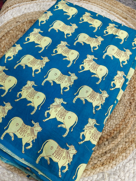 Blue Pure cotton Kalamkari Fabric