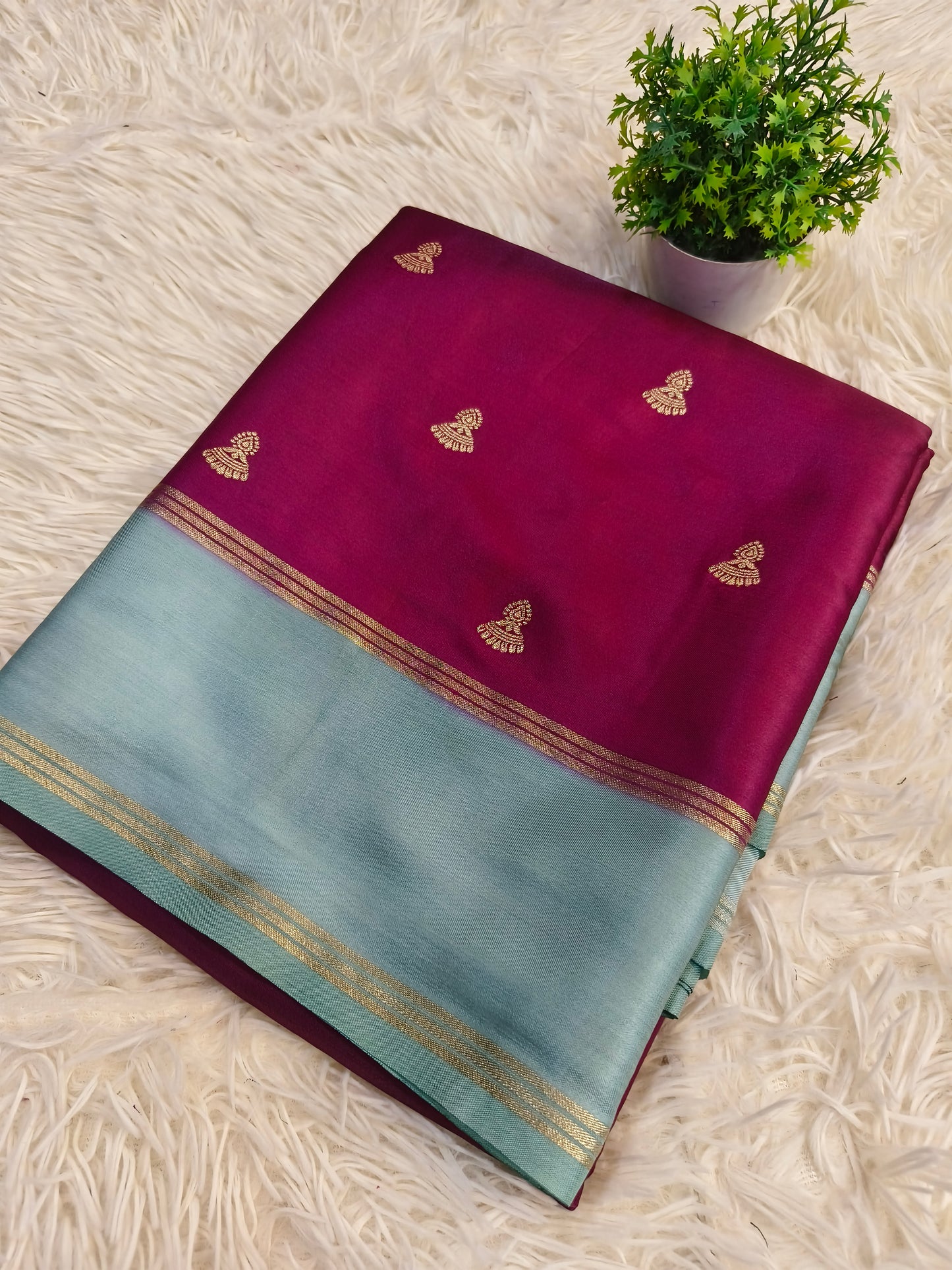 Wine with blue  Elegant gaji silk saree