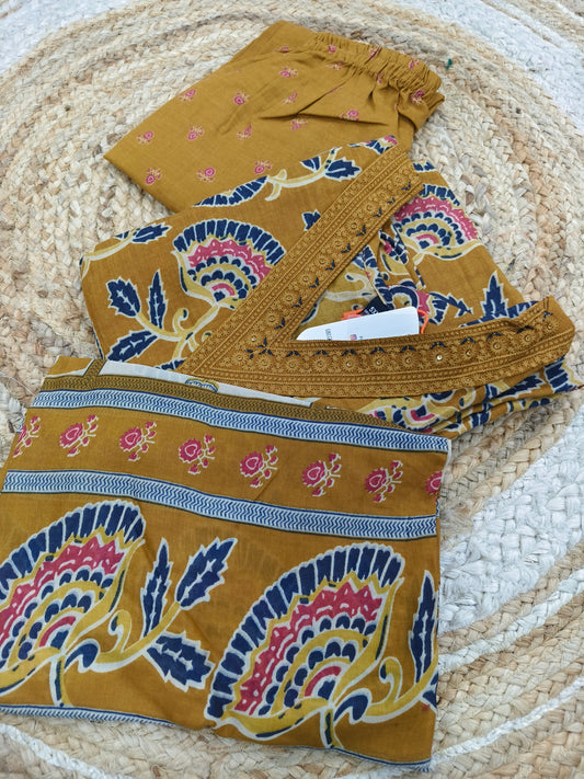 Mustard yellow Cotton sets with duppatta
