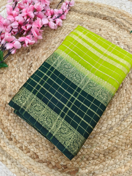 Leaf green with bottle green botcrepe Georgette saree