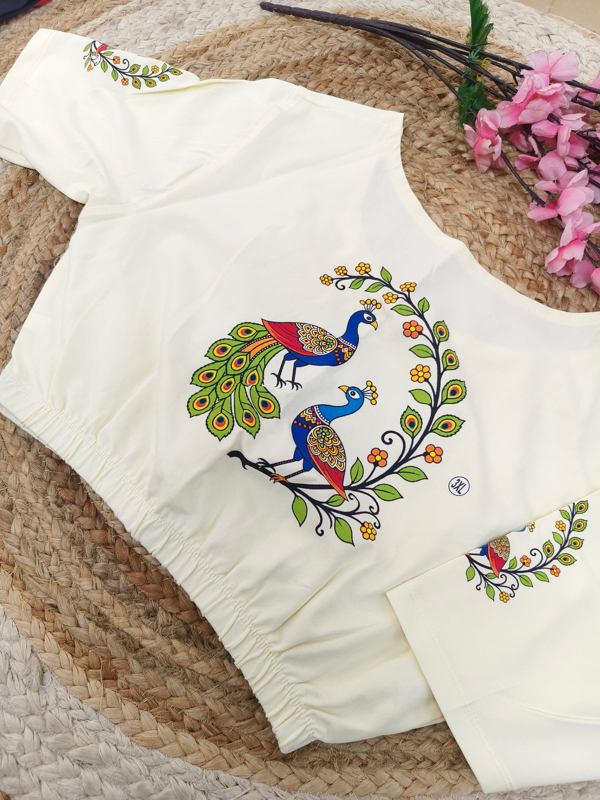 Cream  Stretchable blouse with unique printed design
