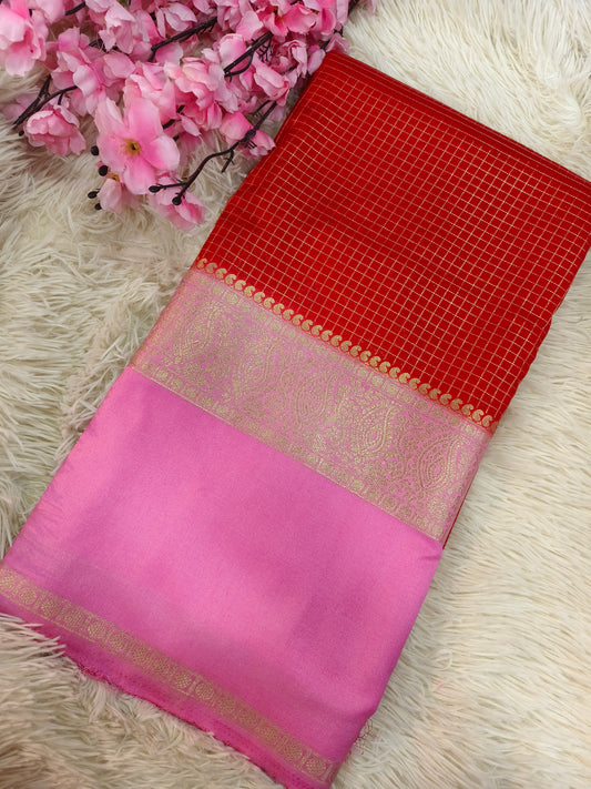 DN-8 Red With Pink Semi Mysore crepe silk saree