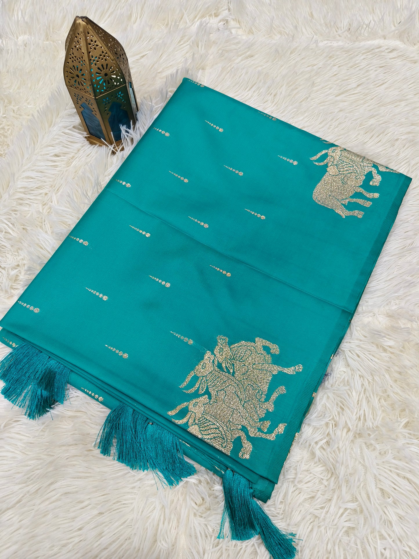 Aqua blue mulberry silk saree