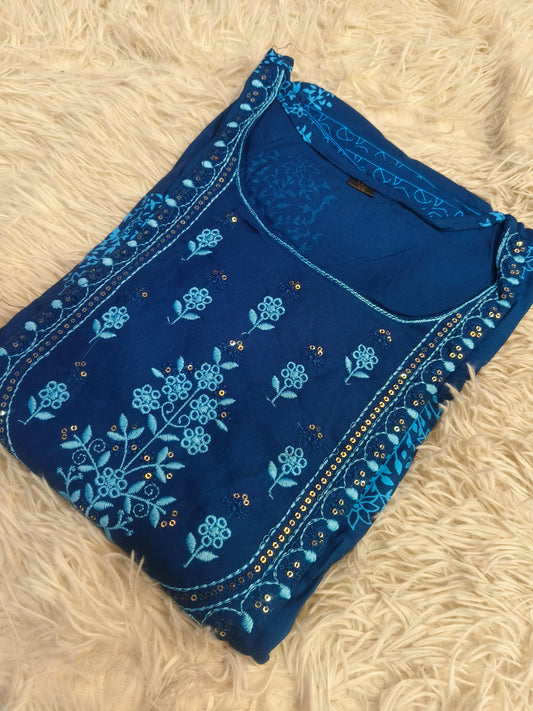 Teal Blue Cotton Anarkali Top