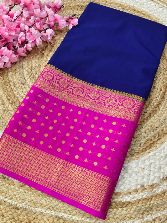 Purple with pink semi Mysore crepe silk saree