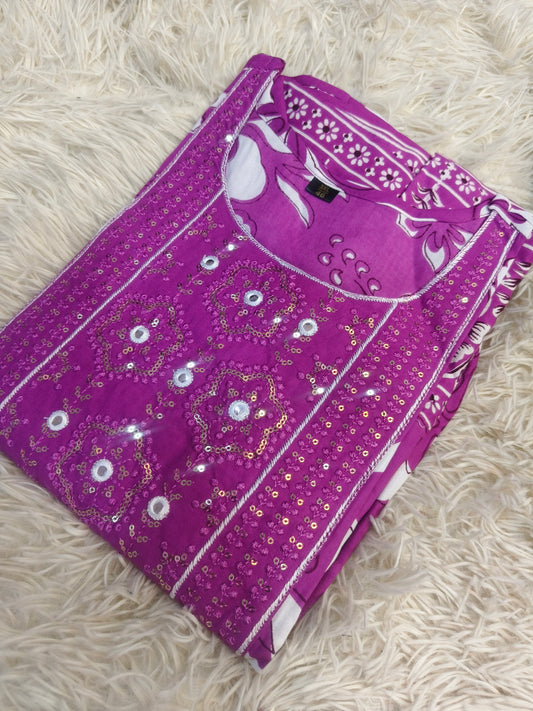 Purple Cotton Anarkali Top