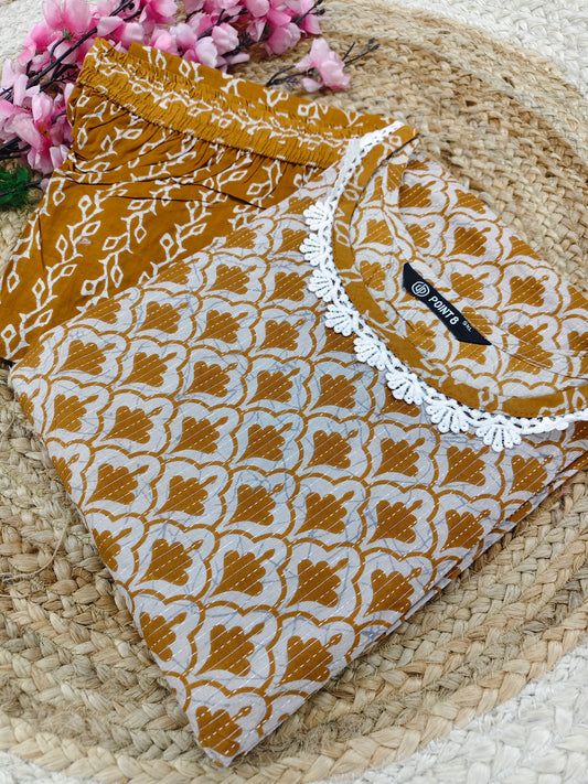 Yellow Elegant Printed Cotton Kurta