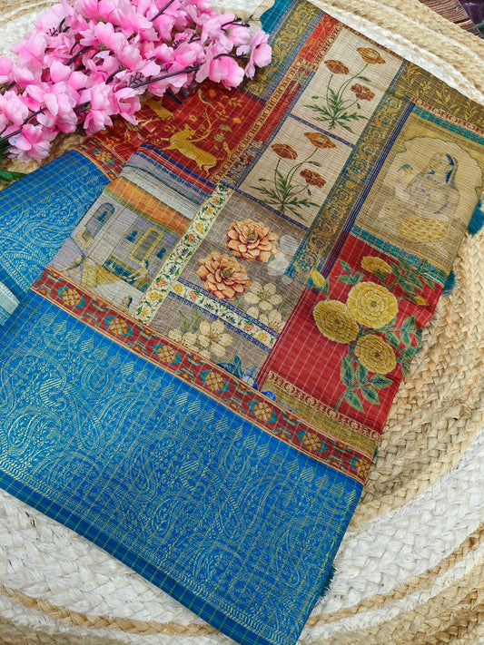 Blue heritage silk saree