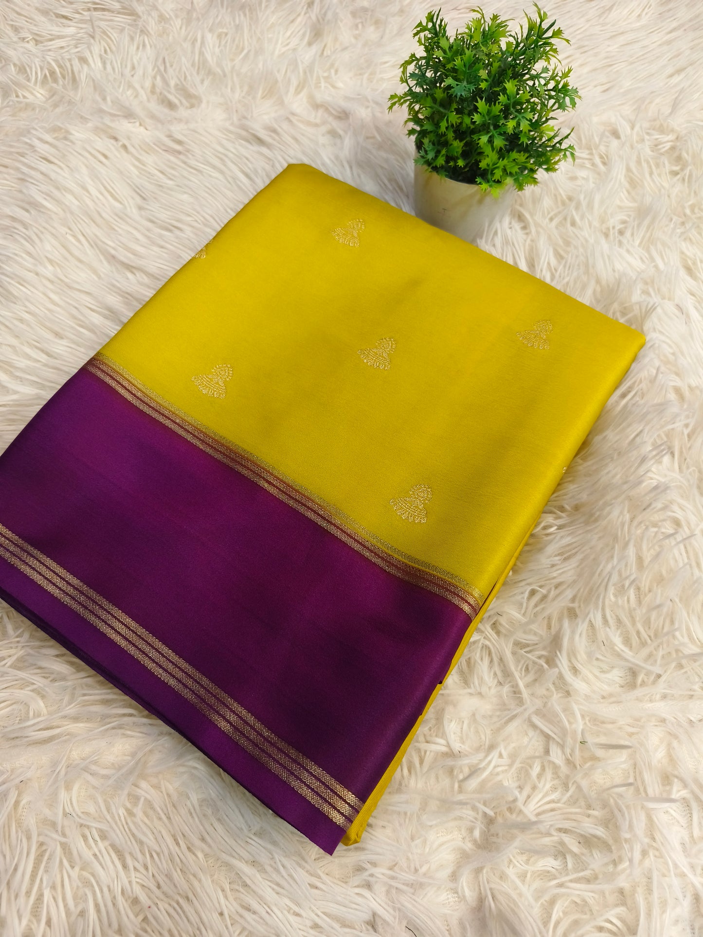 Yellow with purple Elegant gaji silk saree