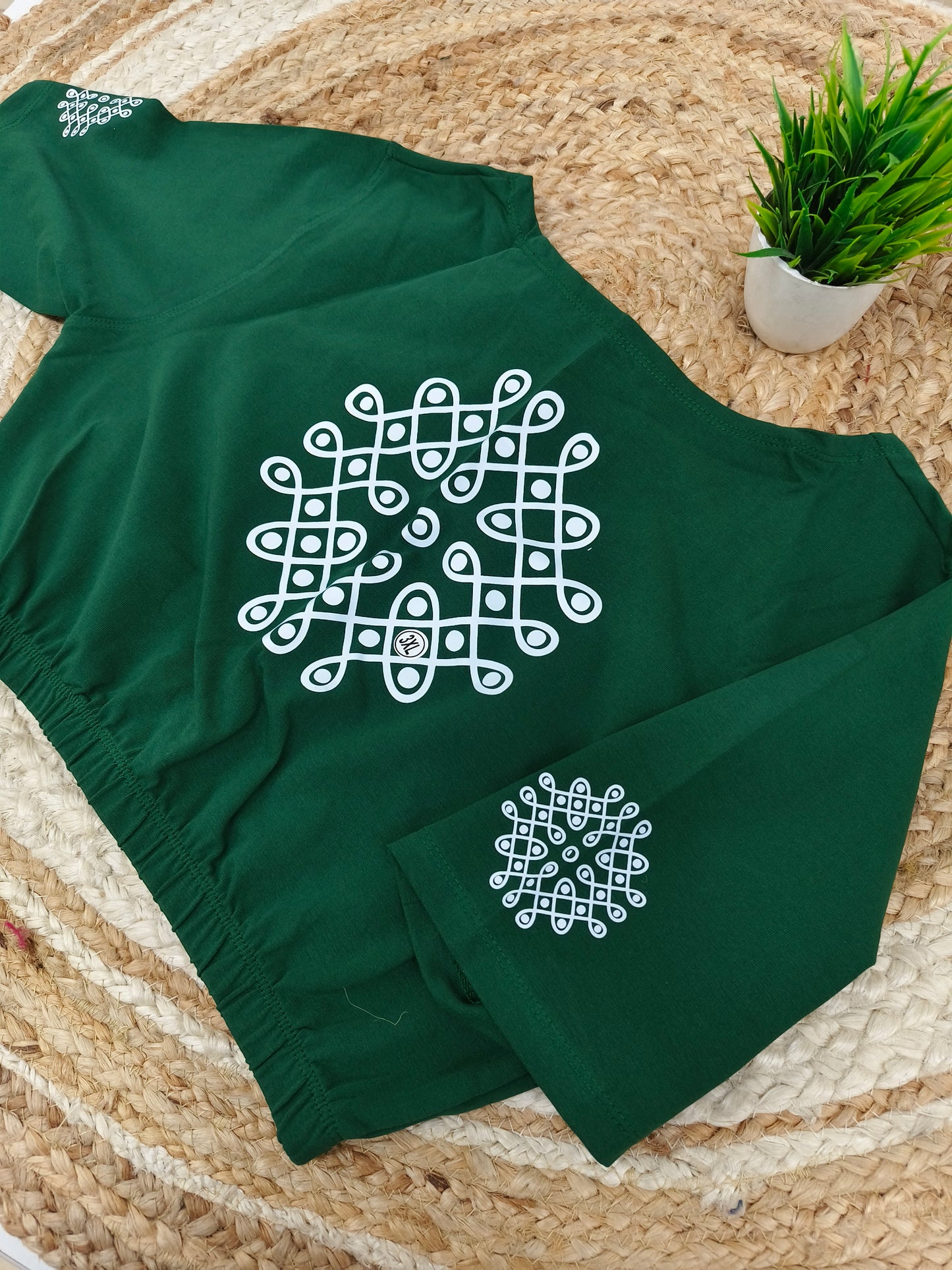 Bottle Green Stretchable blouse with unique printed design
