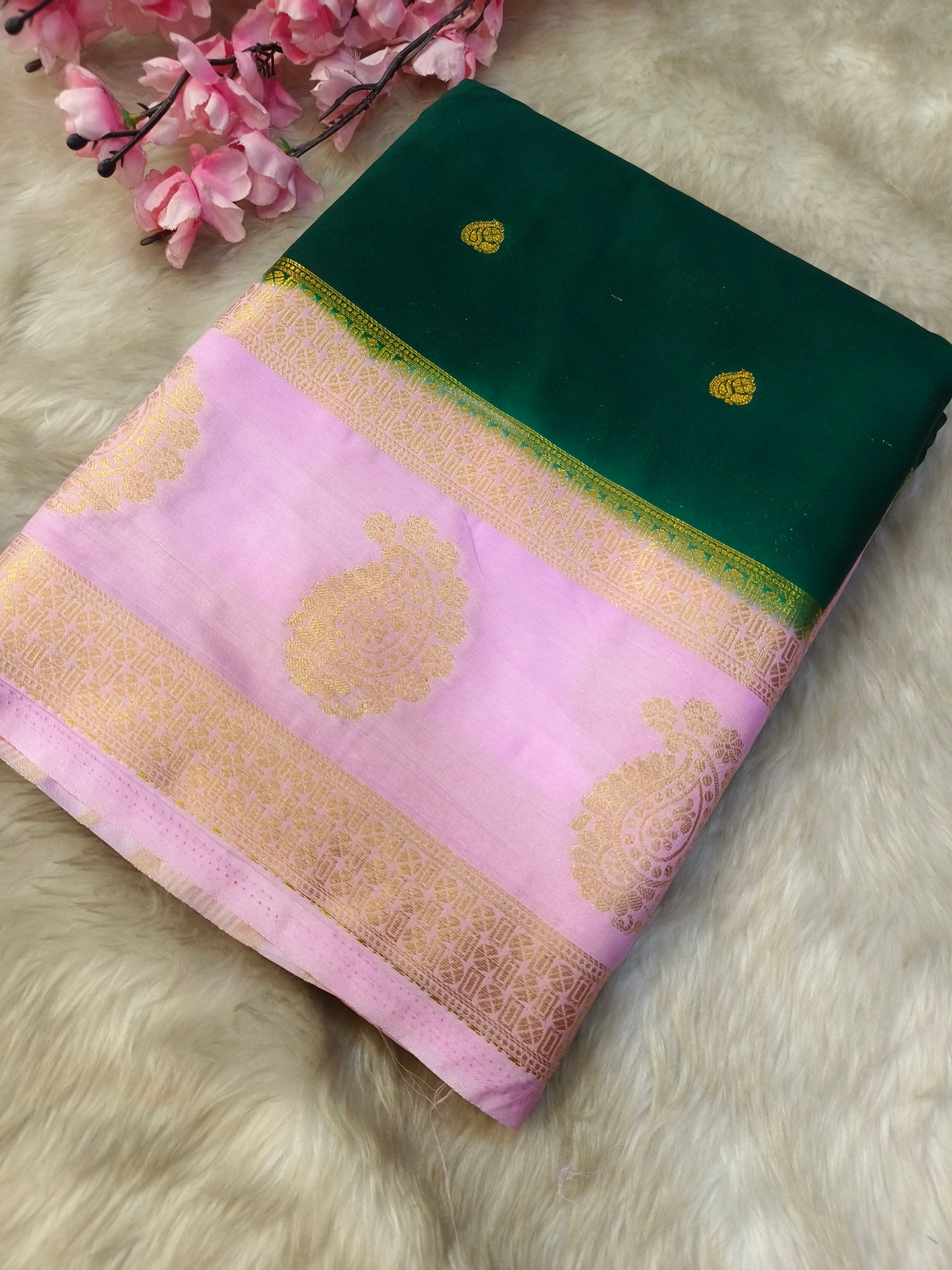 Green semi Mysore crepe silk saree