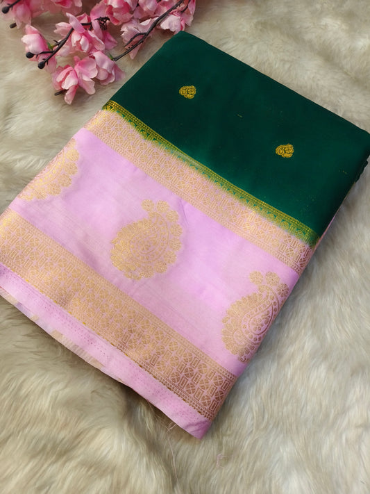 Green semi Mysore crepe silk saree