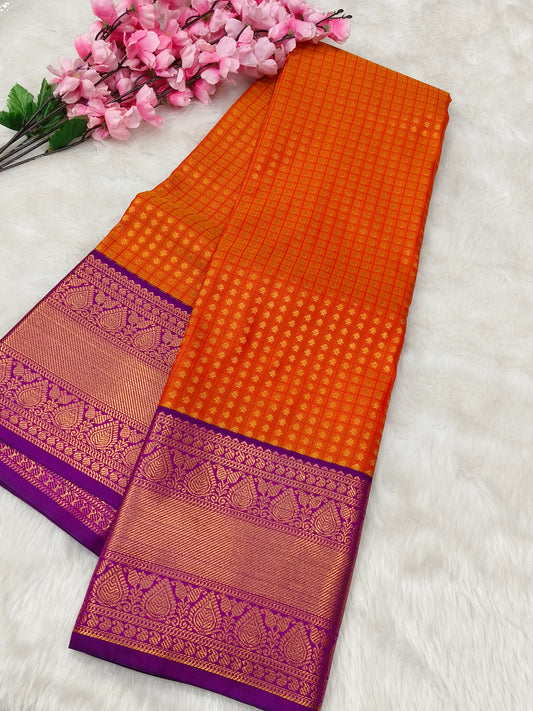Orange With Purple primium kanjivaram silk saree