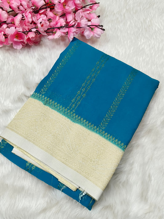 Blue with blue semi Mysore crepe silk saree in
