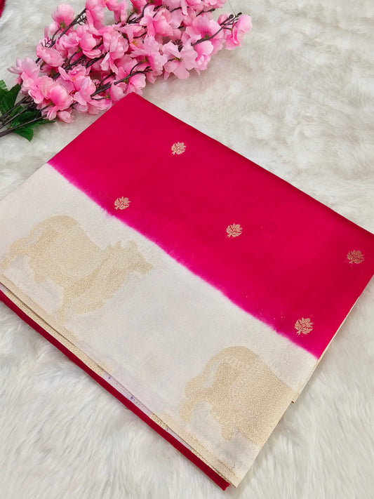 Pink with white silk blend saree