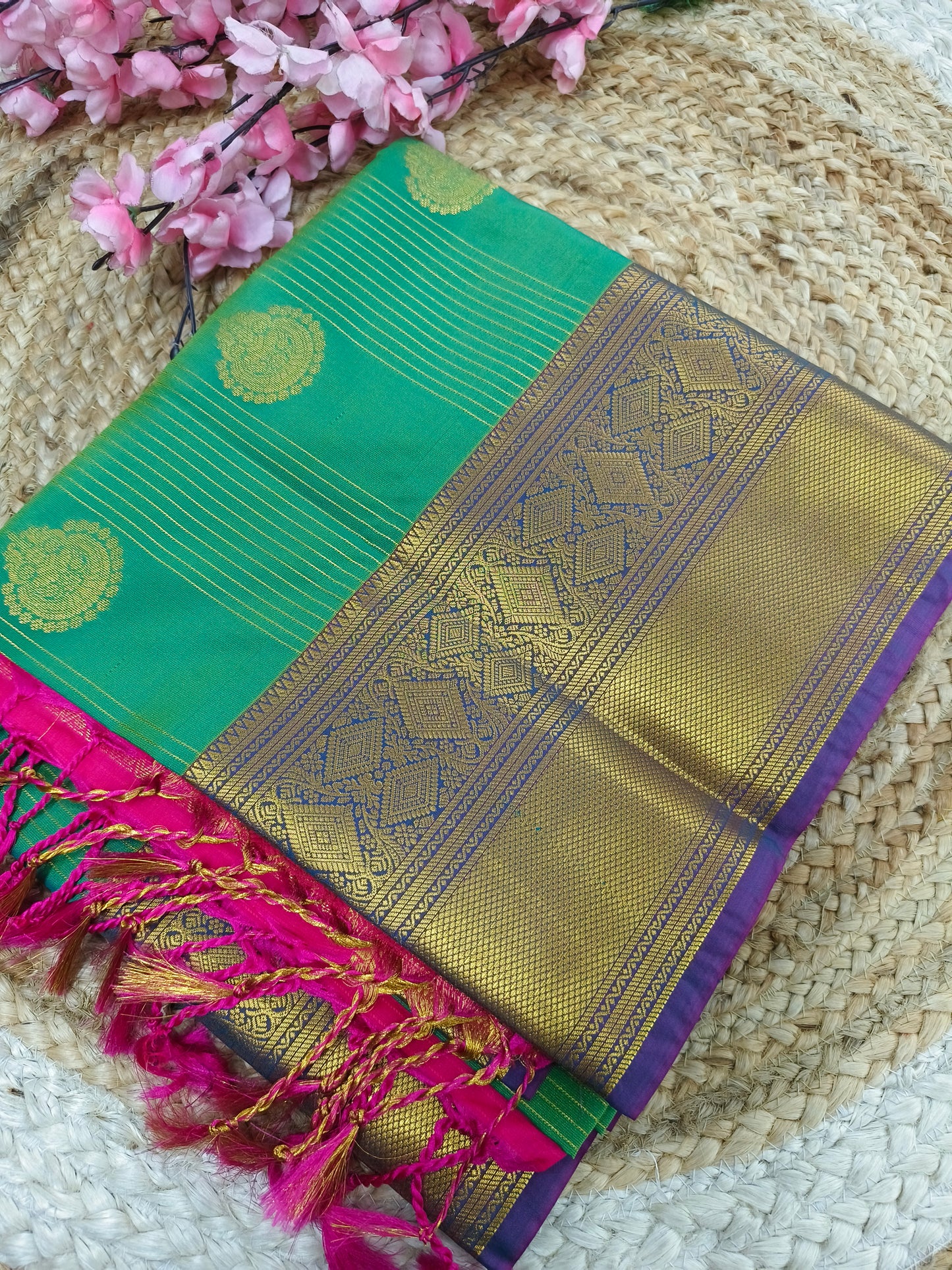 Rama Green Elegant soft semi kanjivaram silk saree