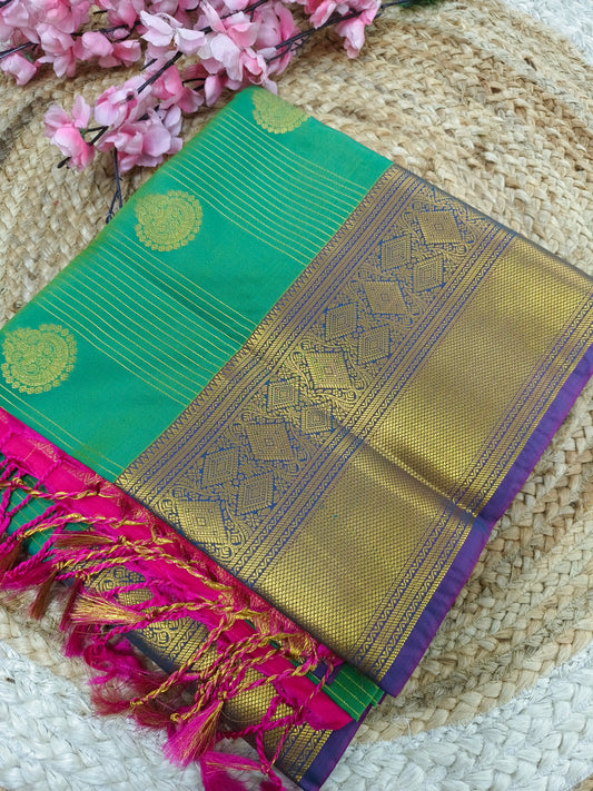 Rama Green Elegant soft semi kanjivaram silk saree