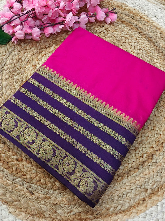Pink With Purple semi Mysore crepe silk saree