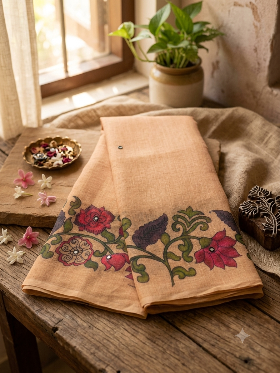 Beige Elegant linen saree