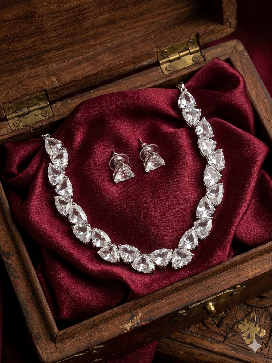 White stone silver plated Necklace set