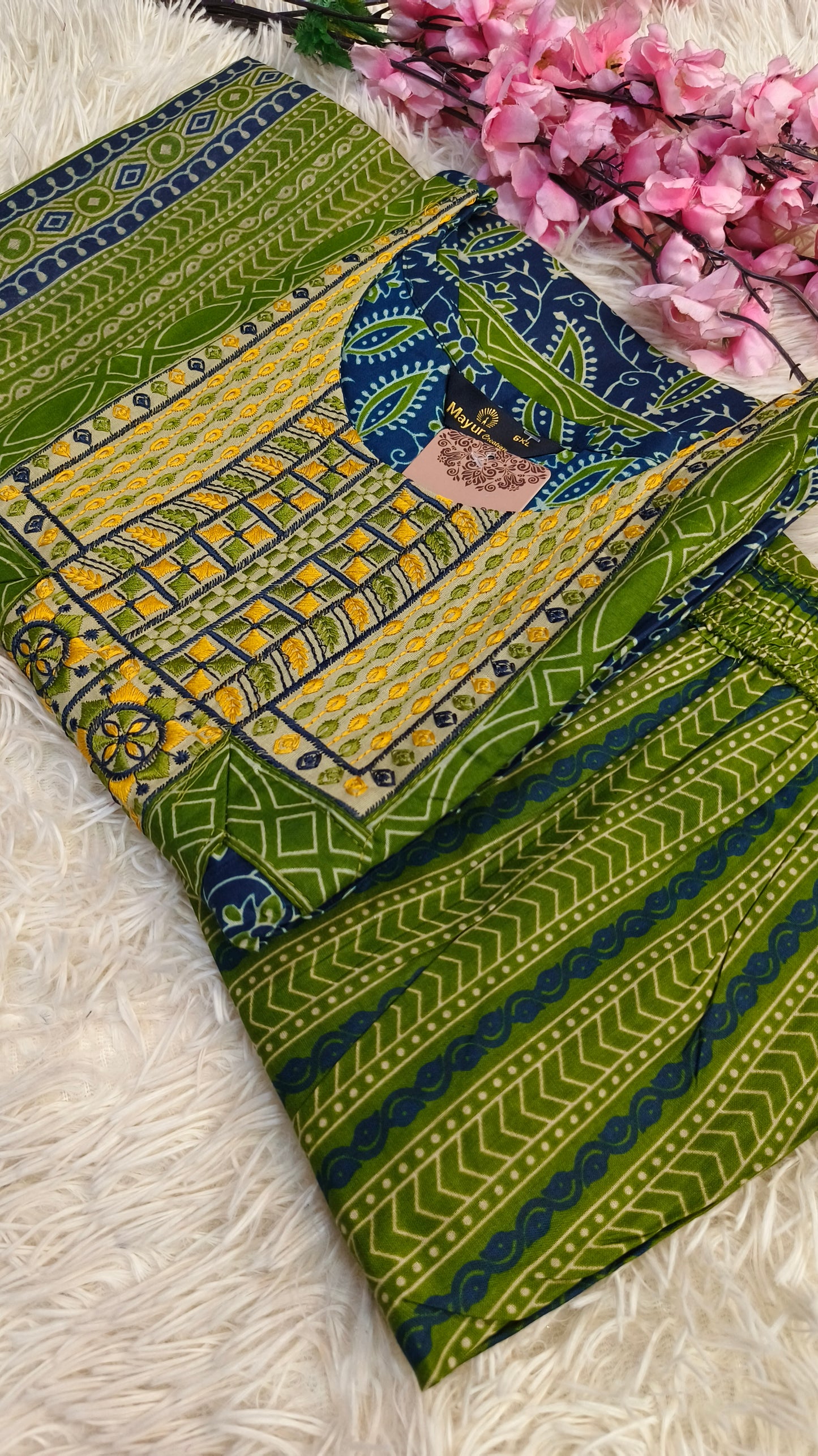 Green With Blue  Pure cotton straight cut Suit