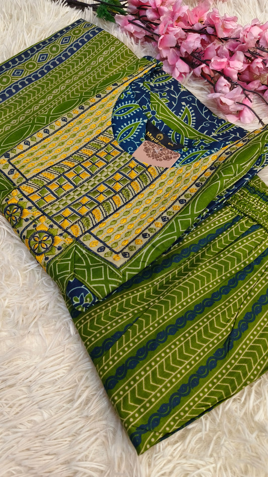 Green With Blue  Pure cotton straight cut Suit