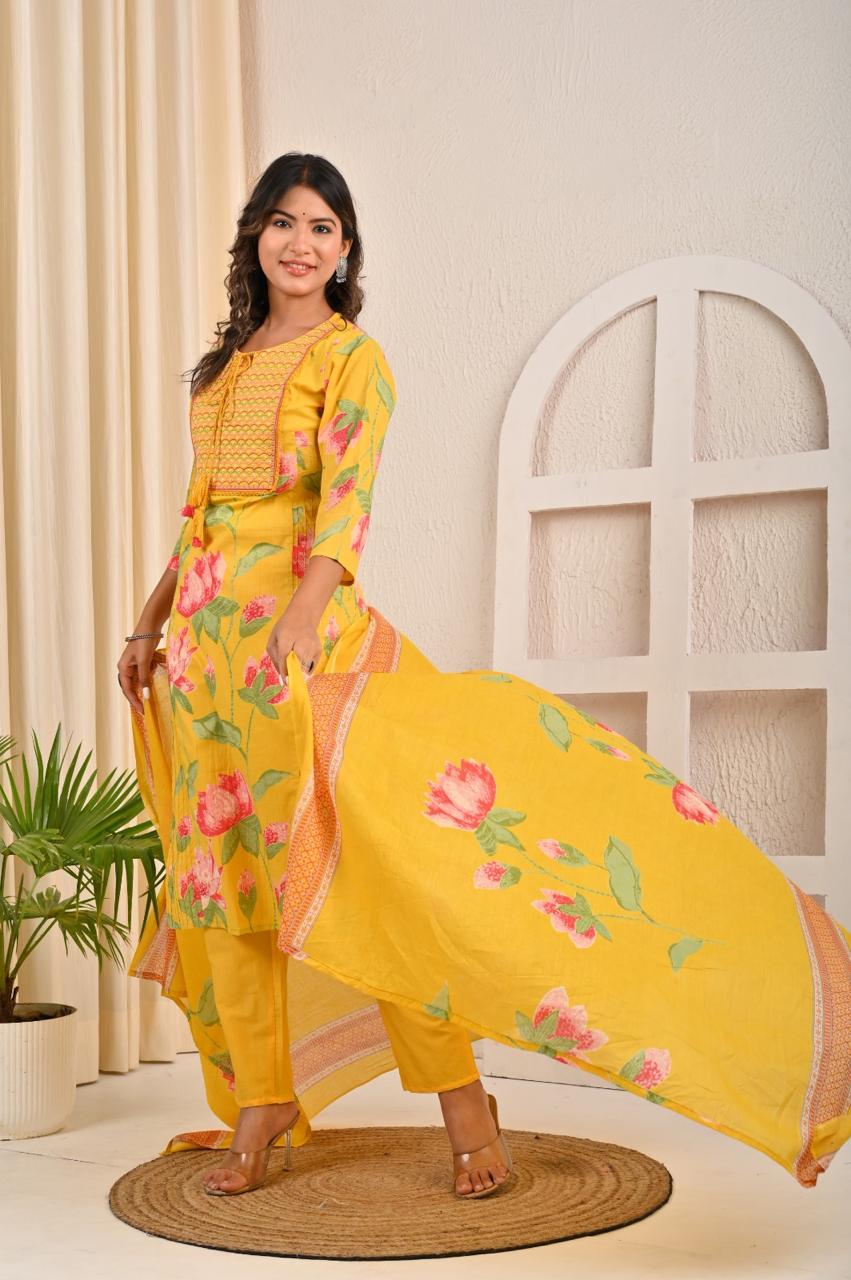 Yellow Cotton sets with duppata