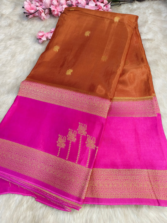 Honey Colour with Pink Munga silk saree