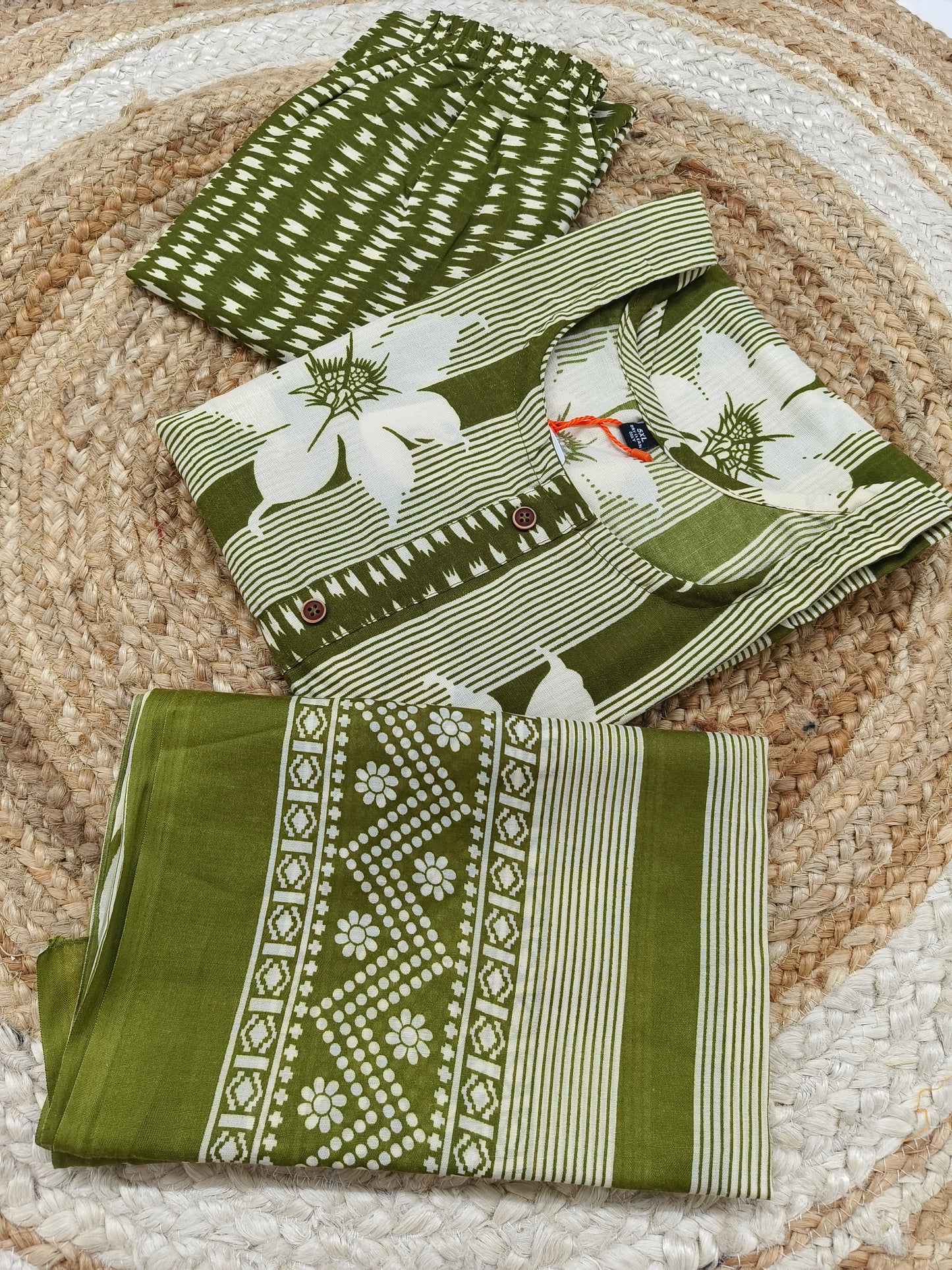 Green Cotton sets with duppatta