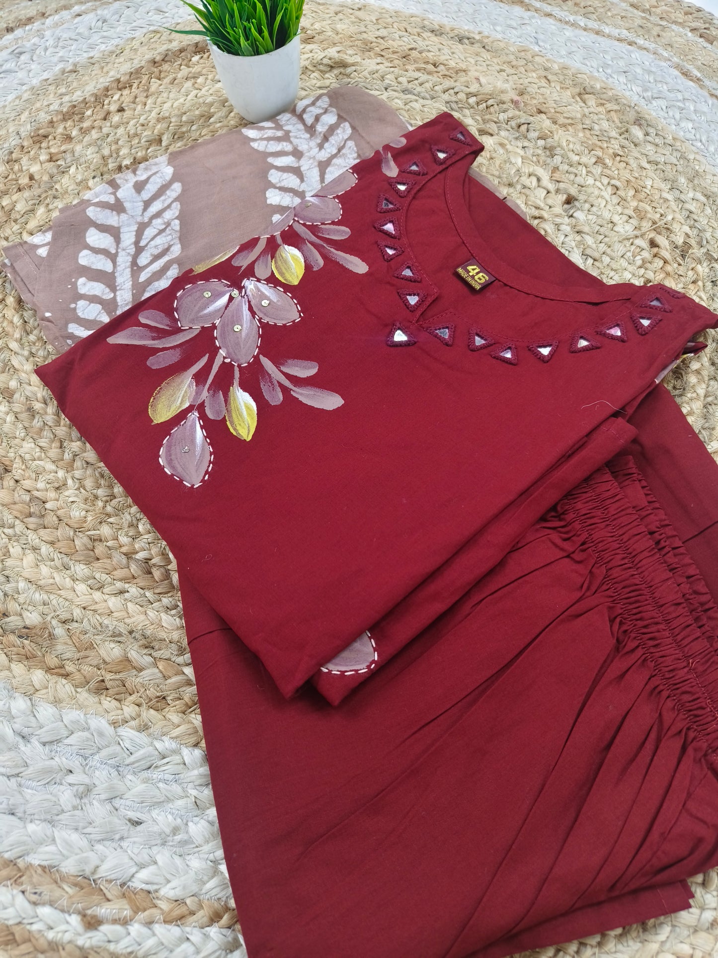 Maroon with cream cotton salwar suit