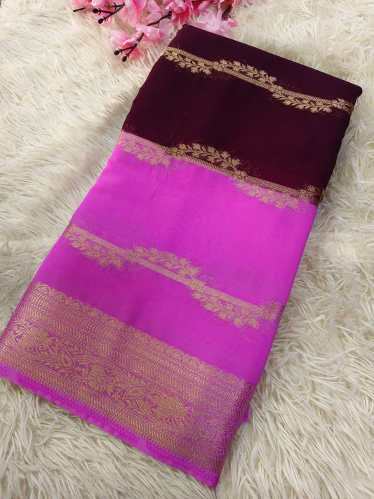 Dark Wine Pink kadi Georgette silk saree