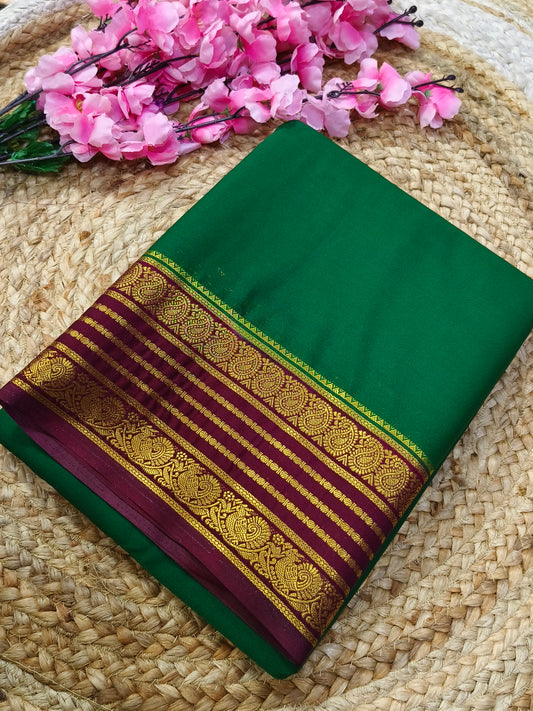 Bottle Green With Maroon semi Mysore crepe silk saree