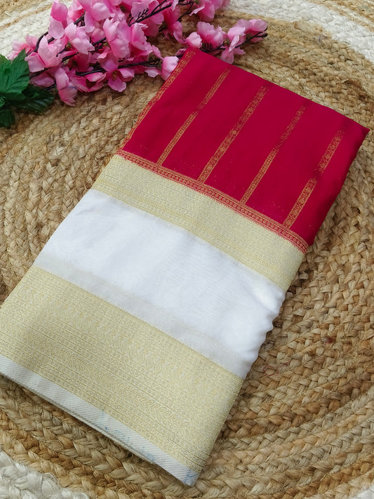 Red with white semi silk sarees