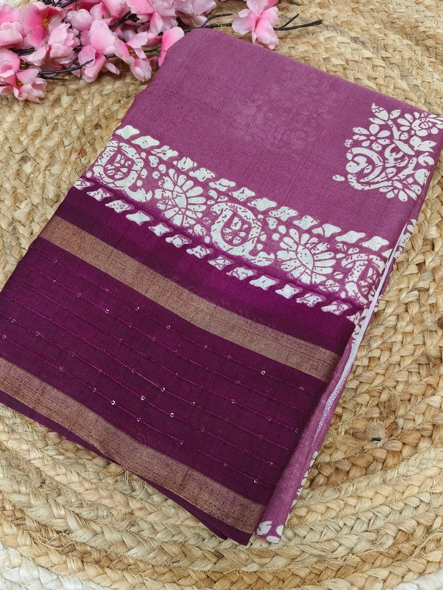 Rose pink with wine sequence saree