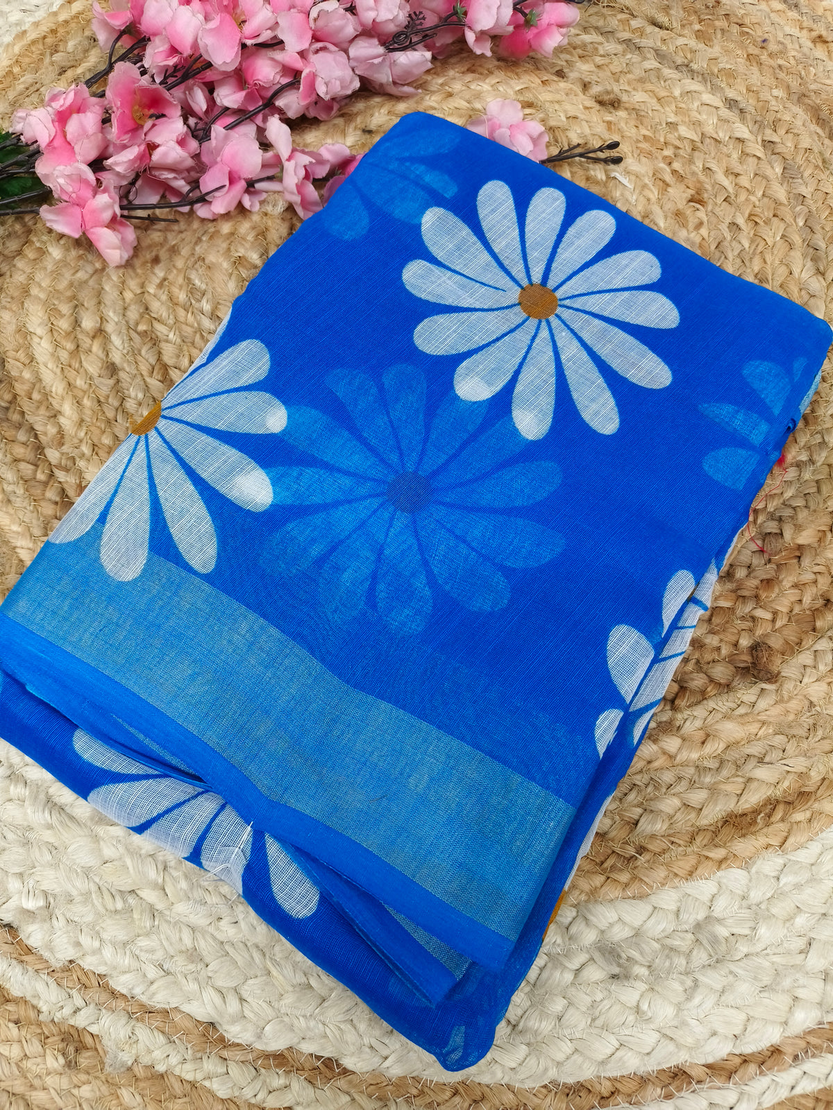 Blue Lenin Cotton saree