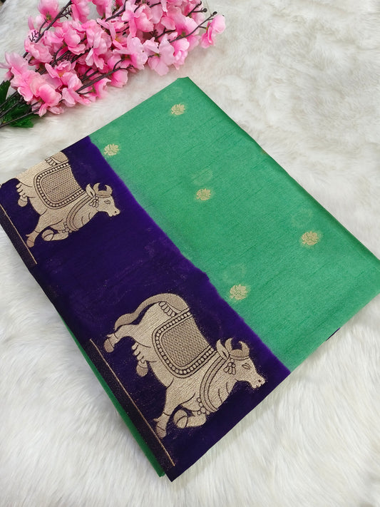 Rama Green with purple silk blend saree