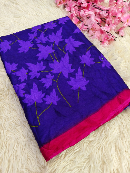 Purple Crushed Georgette saree