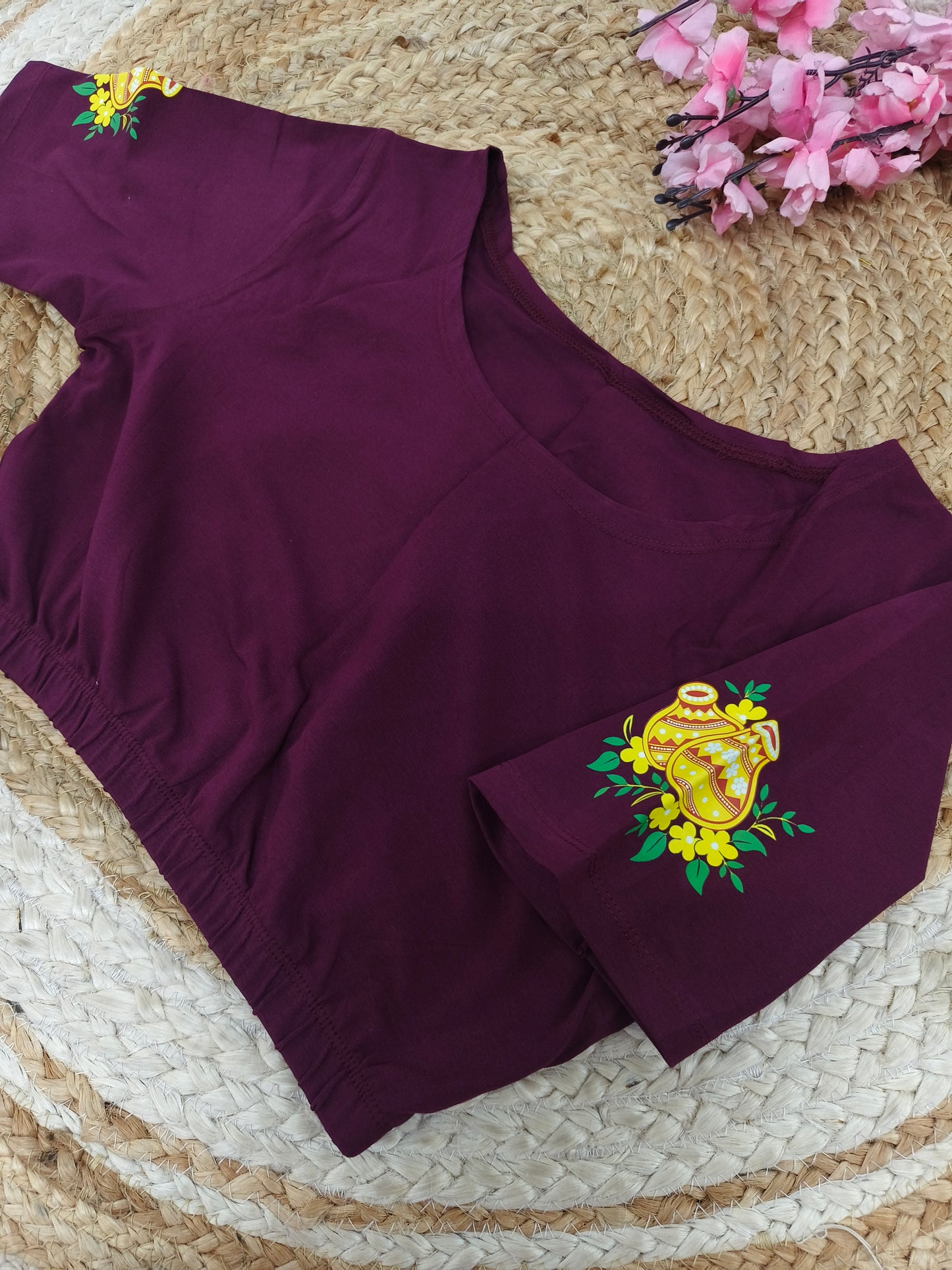 Dark wine Stretchable blouse with unique printed design