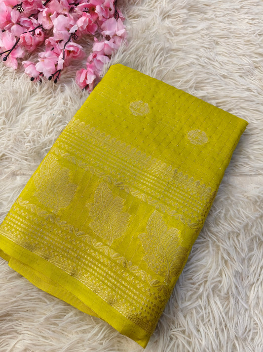 Neon Green semi Mysore silk saree