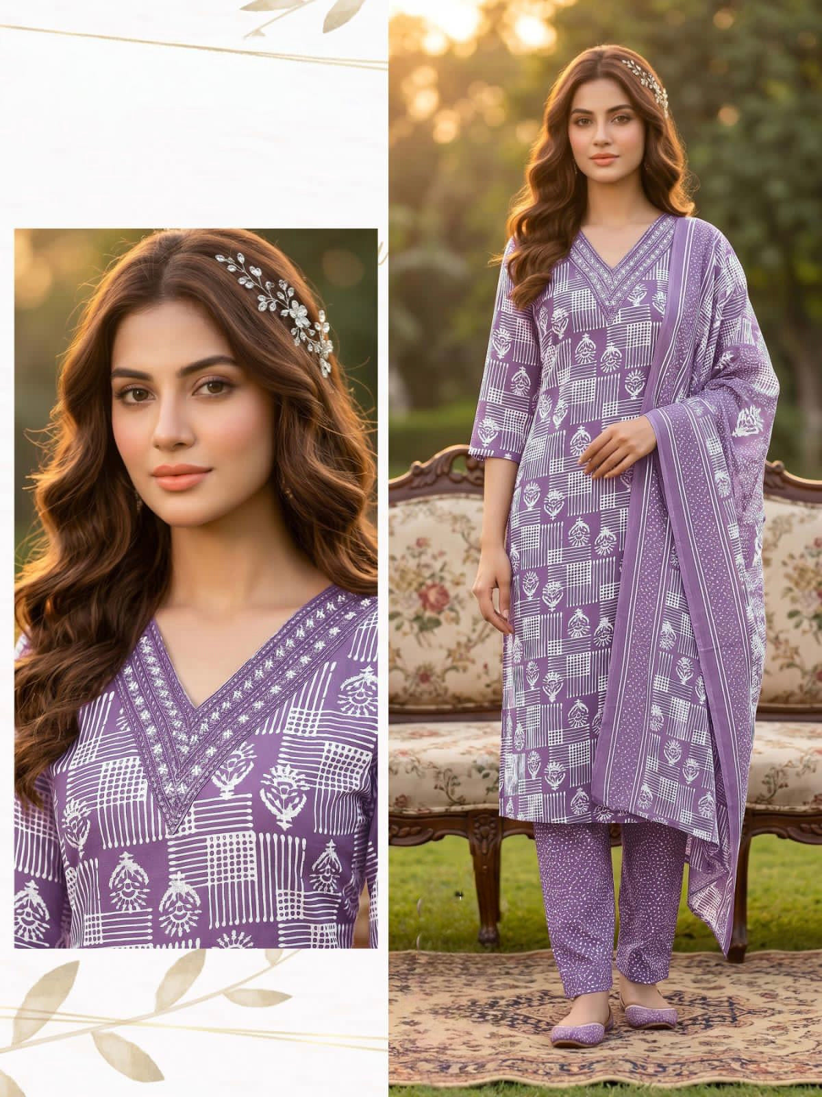 Wine Cotton sets with duppata