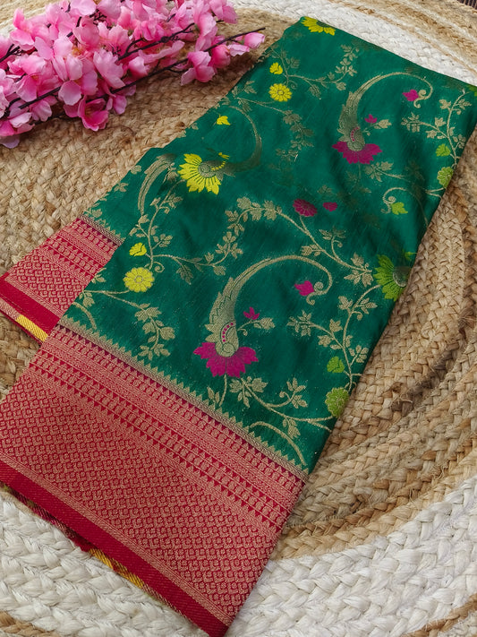 Bottle Green with maroon meenakari Silk Georgette saree
