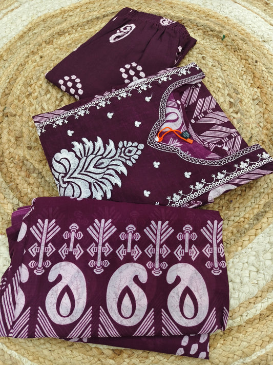 Wine cotton sets with duppata