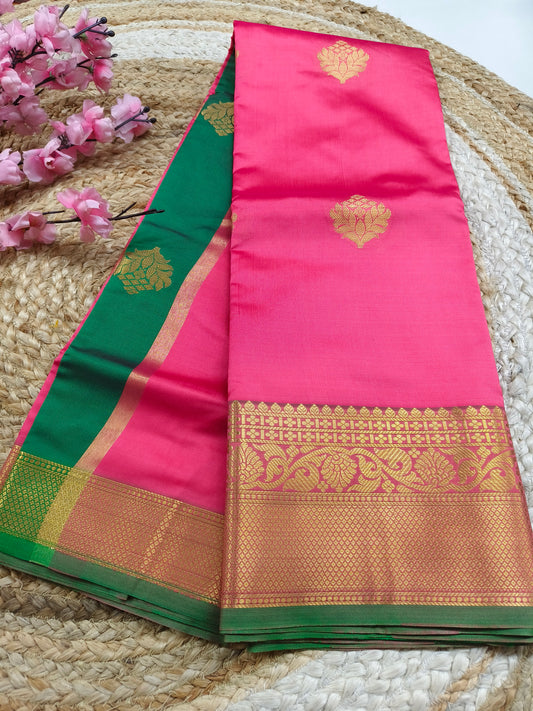 Pinkish Red Semi kanchi silk saree